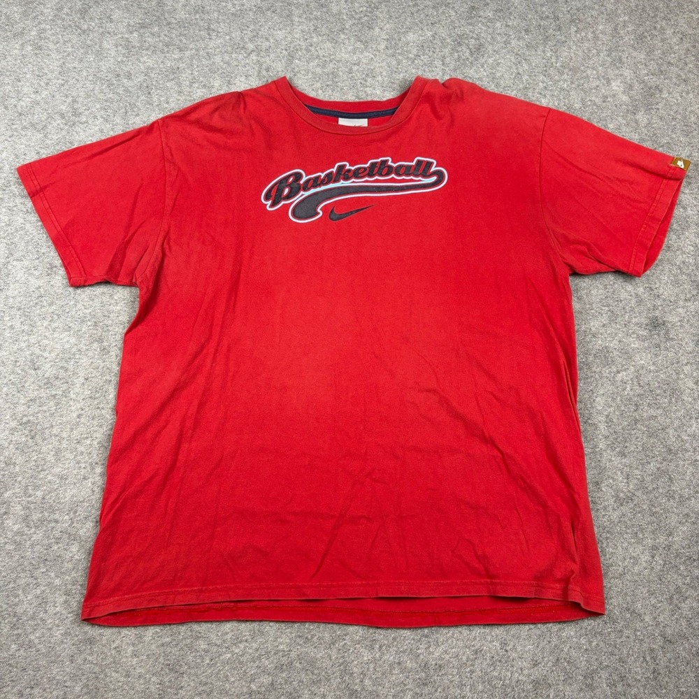 Vintage Y2K Nike T-Shirt Mens‎ XXL Red Graphic Basketball Center Swoosh Surf 90s